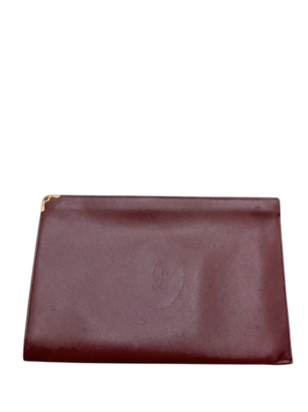 CARTIER - BURGUNDY SMOOTH LEATHER BORDEAUX MINI TOP ZIP BAG CASE POUCH